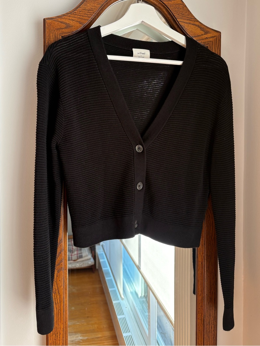 Aritzia Wilfred Black Ribbed V-Neck Cardigan